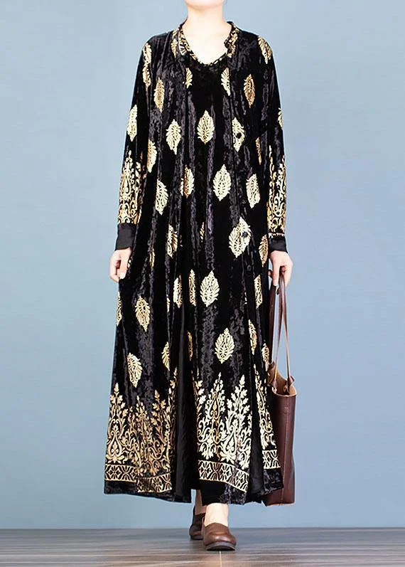 fine black print Coats casual fall two pieces cardigan