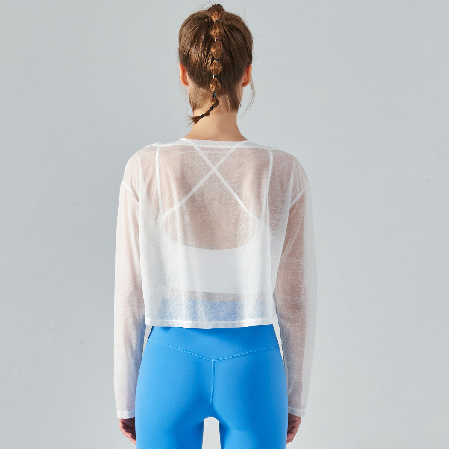 Buy Hergymclothing White moth yarn antistatic yoga smock see through gym t-shirt at an affordable price