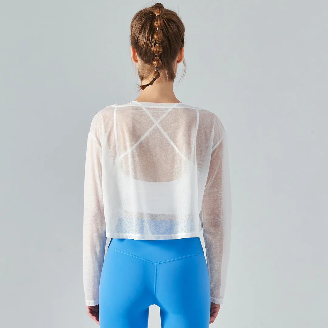 Buy Hergymclothing White moth yarn antistatic yoga smock see through gym t-shirt at an affordable price