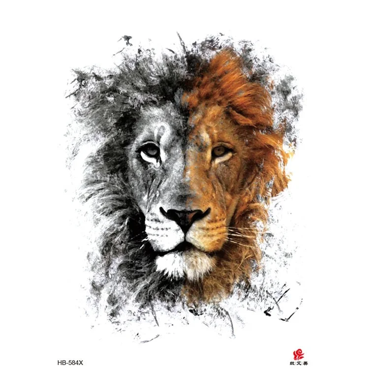 Waterproof Temporary Tattoo Sticker Lion King Clock Tiger Pattern Fake Tatto Black Body Art for Women Men Tattoo Sticker