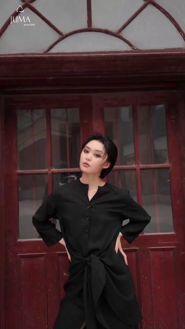 JUMA Button Front Wrap Tie Up Dress  - 15 Recycled Water Bottles - Black