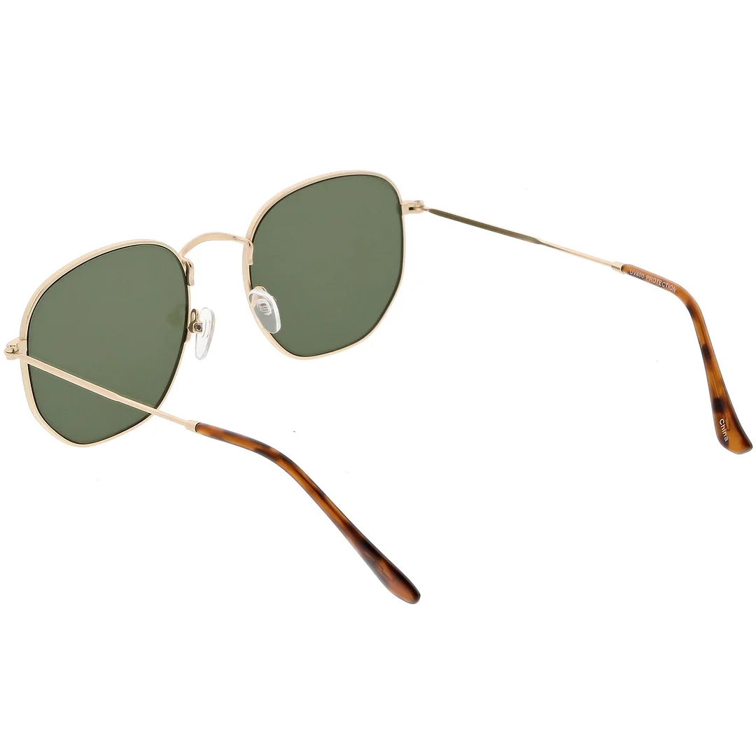 Large Metal Hexagonal glasses Slim Arms Neutral Colored Flat Lens 54mm