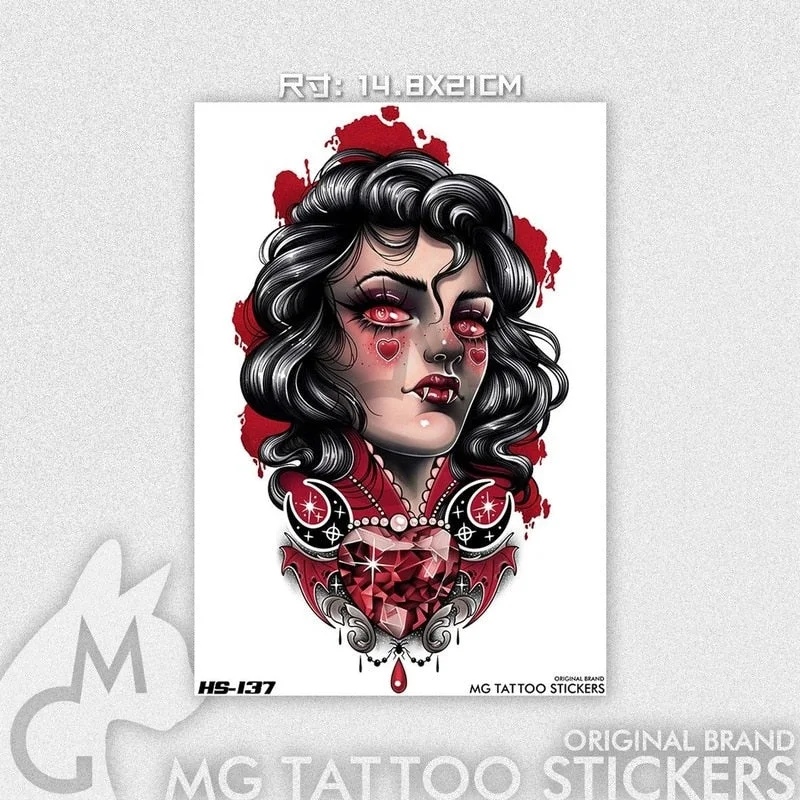 Japanese Dark Comics Evil Kawakami Tomie Double-sided Girl Waterproof Temporary Fake Tattoo Sticker Sleeve Anime Tattoo
