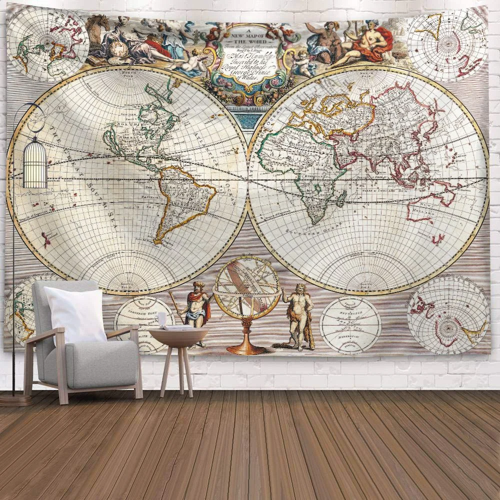 World Map 3D Print Polyester Geometric Wall Hanging Tapestry Decor Oil Painting Beach Towel Sleeping Pad Yoga Blanket Mat