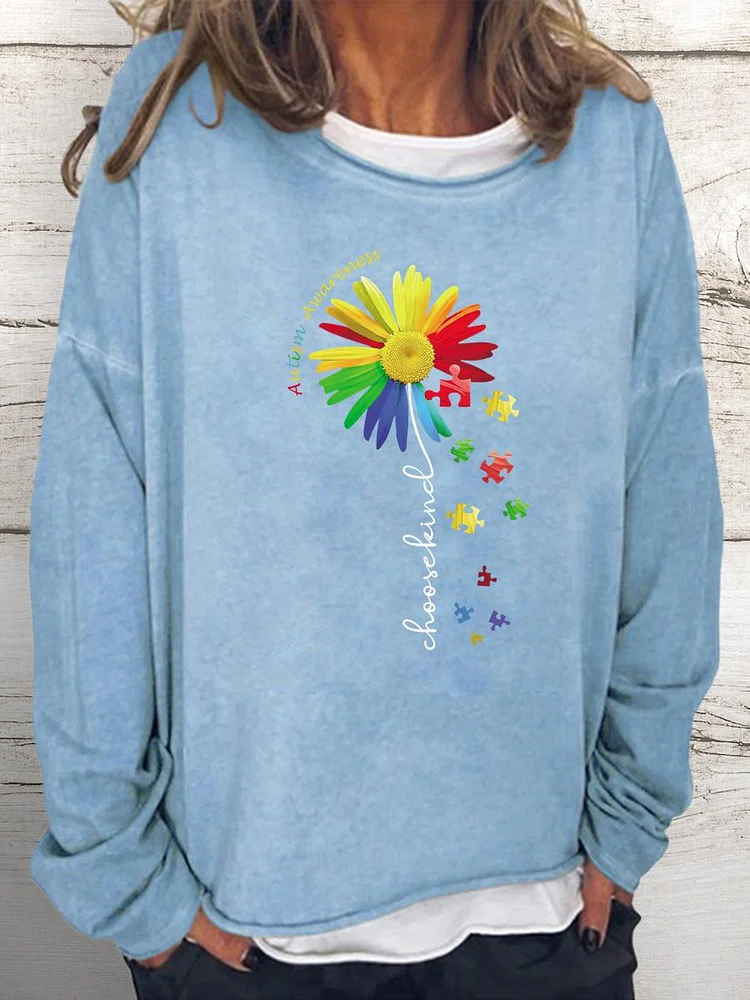 Choose Kind Autism Awareness Sunflower teacher Women Loose Sweatshirt