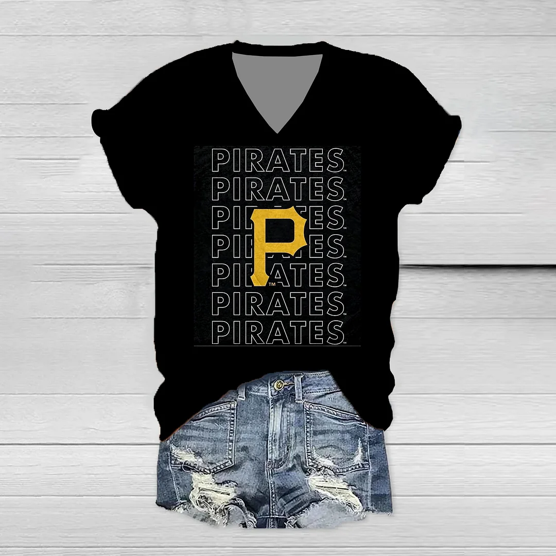 Pittsburgh Pirates Print V-Neck T-Shirt