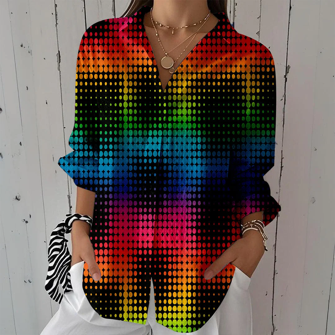 Style & Comfort for Mature Women Women Color, Black, Checkered DZCL0459 3/4 Sleeve Shirt Collar Printed Button Tops