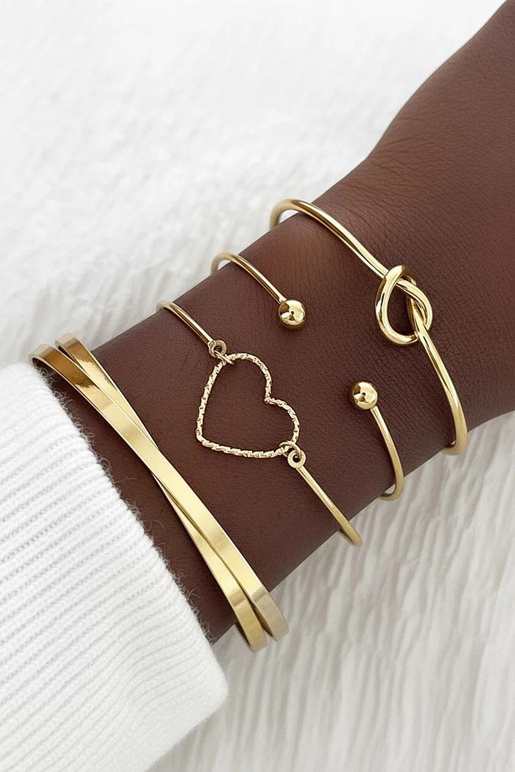 Casual Gold Heart Knot Geometric Alloy 4pcs Bracelets 2024 - Xpluswear