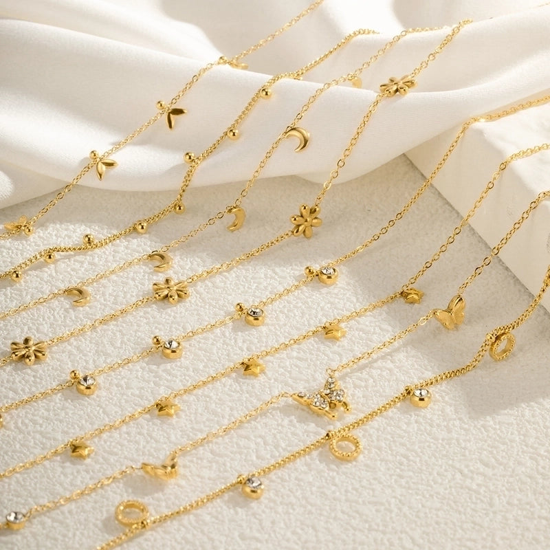 Basic Modern Style Classic Style Heart Shape Flower Fish Tail Titanium Steel Zircon Plating Inlay Pendant Necklace