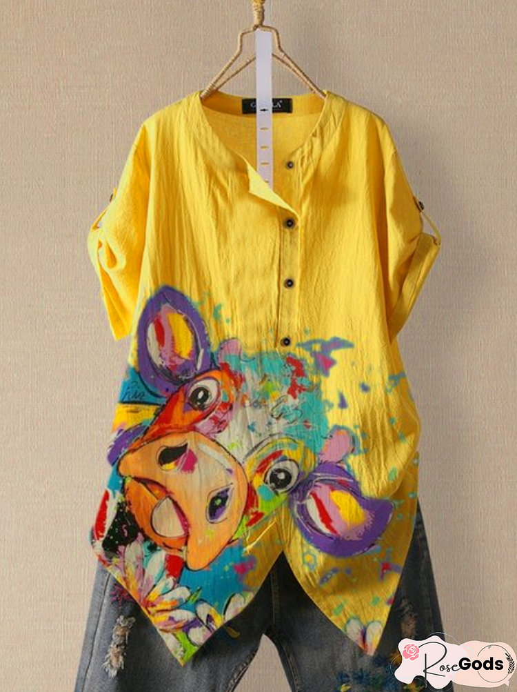 Yellow Casual Cotton-Blend T-Shirt