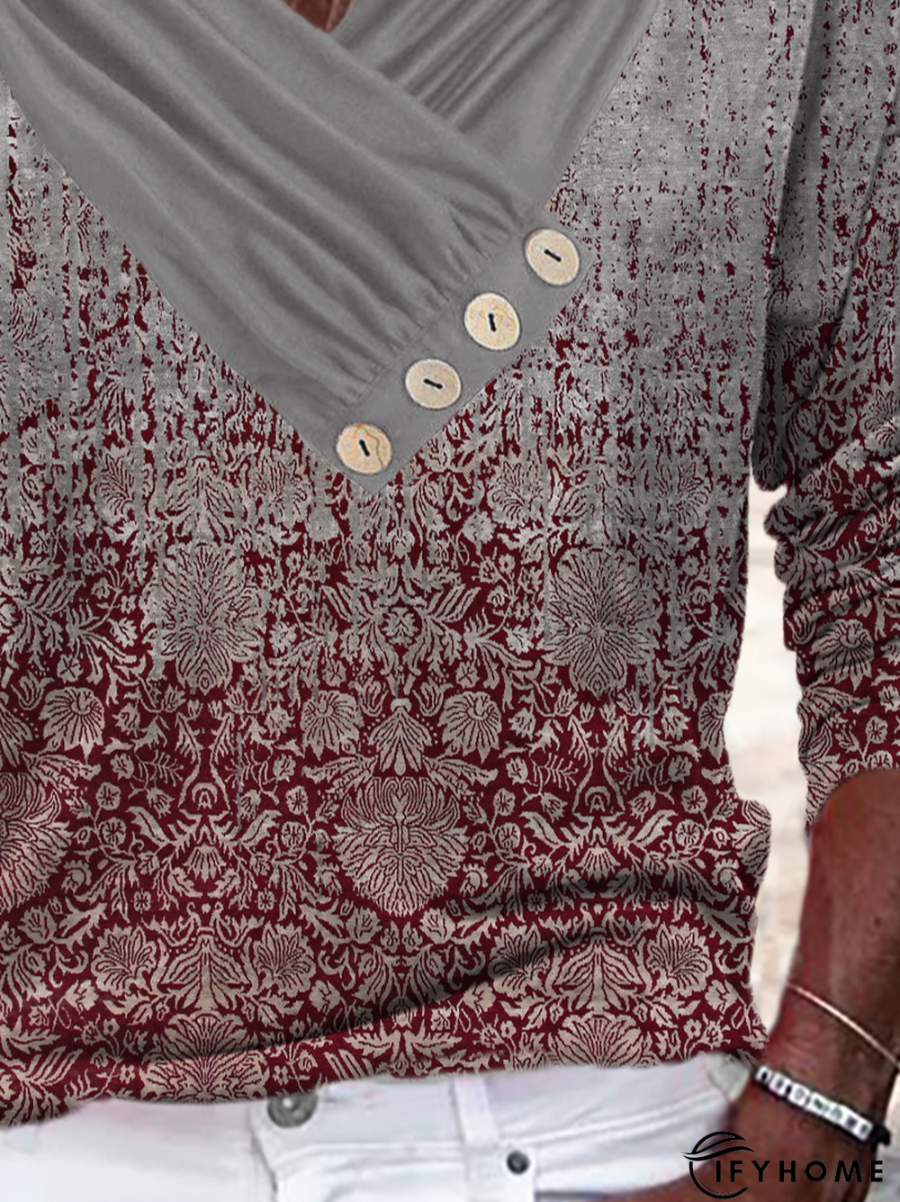 Abstract Printed Long Sleeve Casual Top | IFYHOME