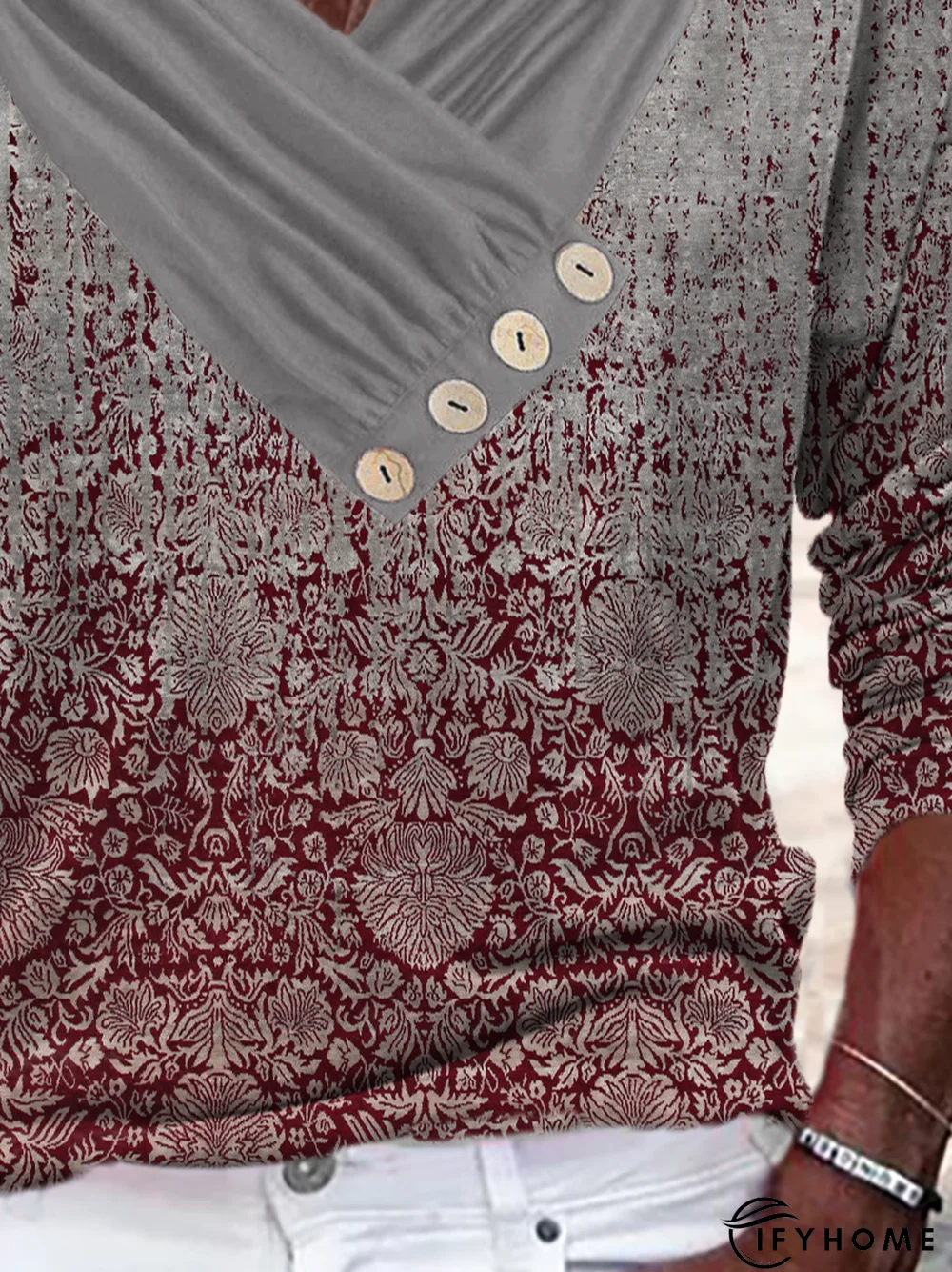 Abstract Printed Long Sleeve Casual Top | IFYHOME