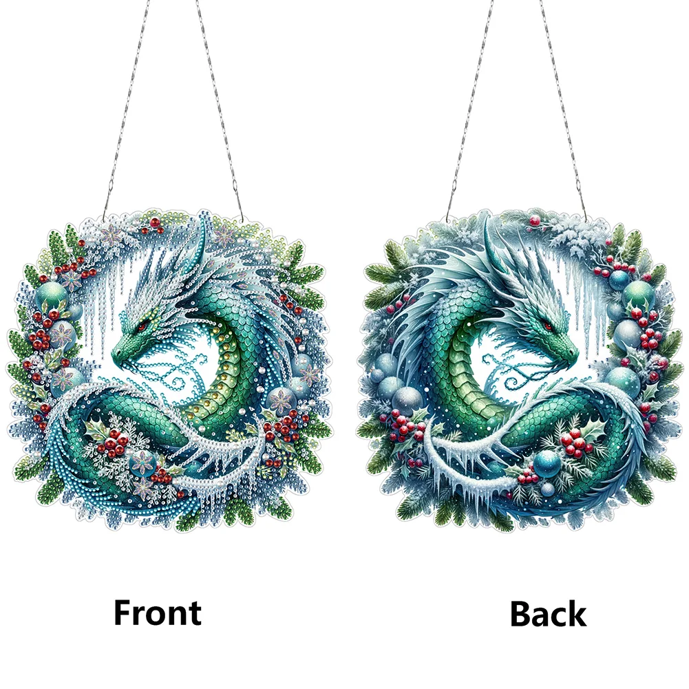 5D DIY Christmas Dragon Wreath Acrylic Special Shape Diamond Painting Art Pendants for Wall Window