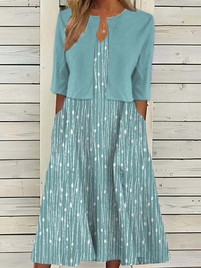 Women's Fashion Elegant Pocket Print Midi Dress