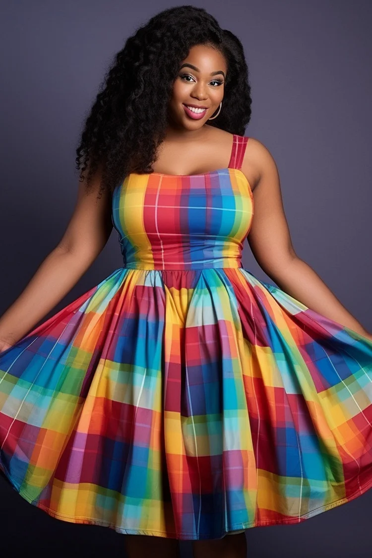 Xpluswear Design Plus Size Party Multicolor Plaid Square Neck Pocket Vintage Mini Dresses [Pre-Order] 2024 - Xpluswear