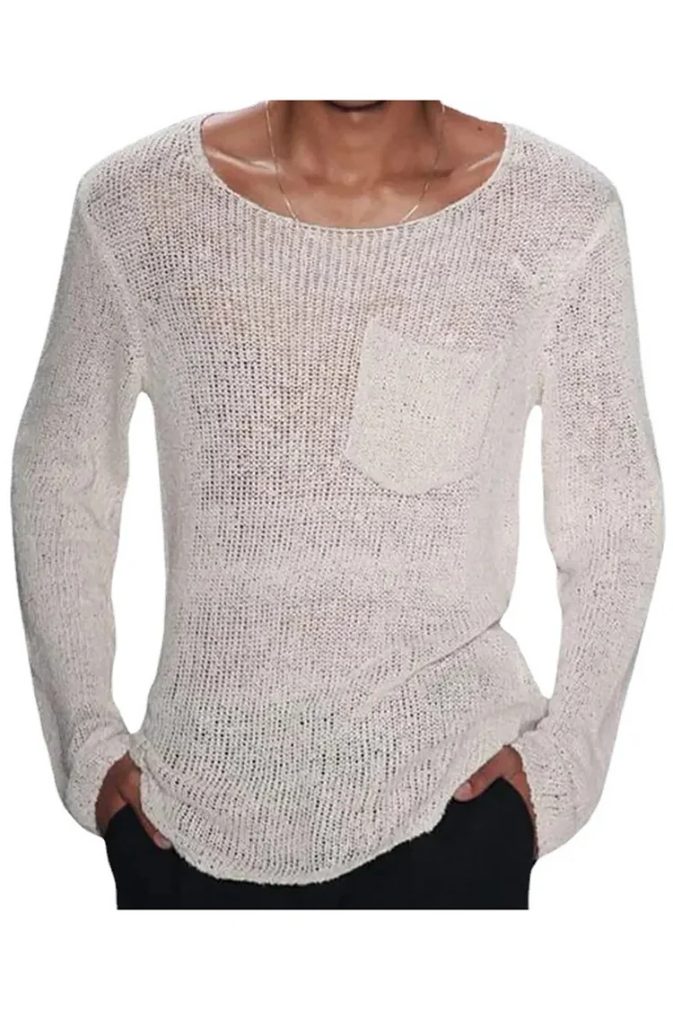 Casual Long Sleeve Knit Top With Pocket