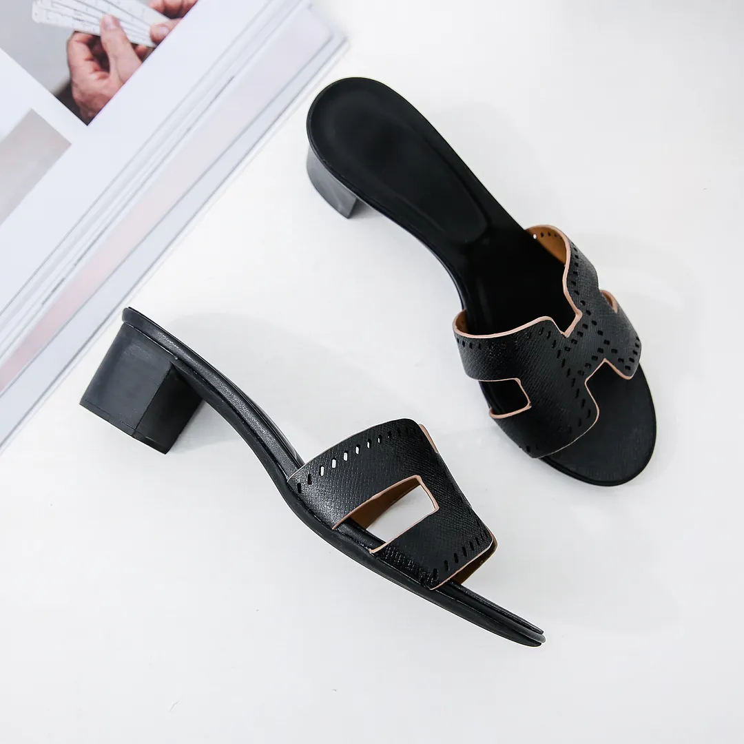 H-Shape Women's Flats Black Lychee Pattern Low heels Slippers-vocosishoes