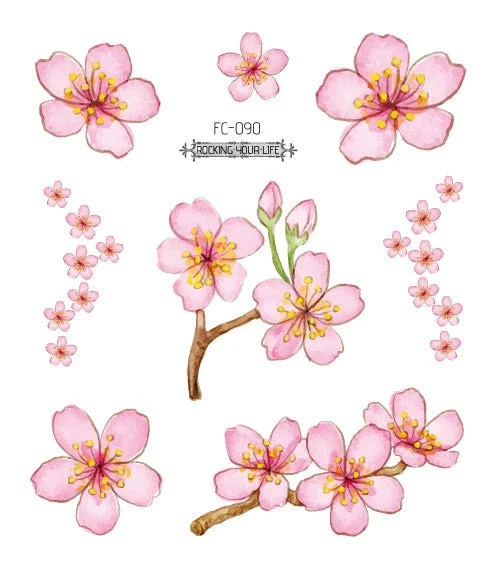 24 Kinds Flower Tattoo Temporary Body Sticker Gradient Color Pink Sakura Flowers Disposable tatouage temporaire