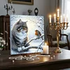 (Framed)Diamond Painting -DIY Round Drill Snow Cat with Frame(25x25cm)