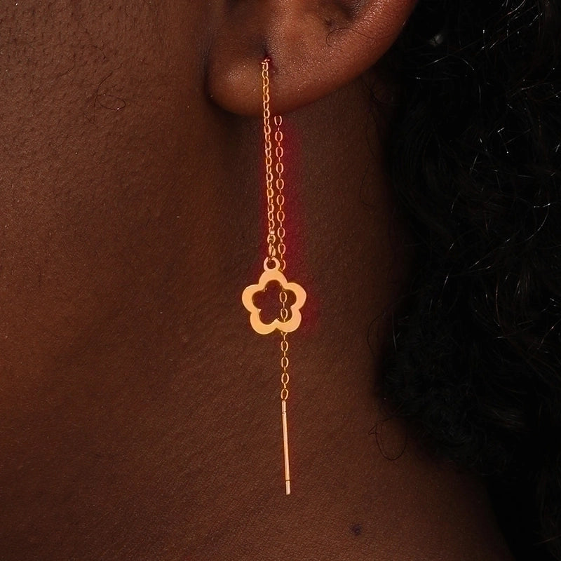 1 Pair Luxurious Minimalist Oval Heart Shape Flower Tassel Plating Inlay 201 Stainless Steel Diamond 18K Gold Plated Ear Line