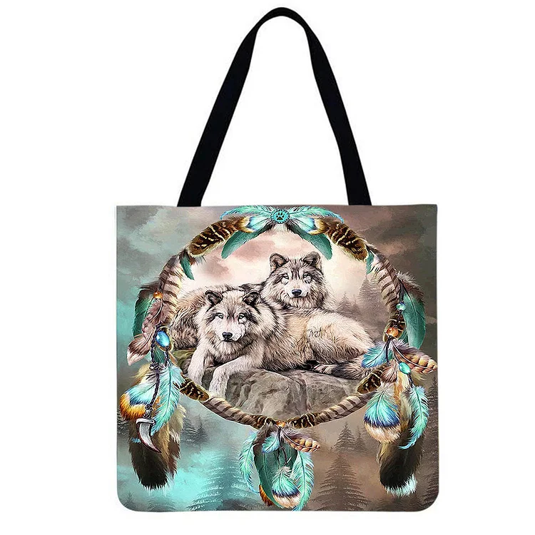 Linen Eco-friendly Tote Bag - Dreamcatcher Wolf