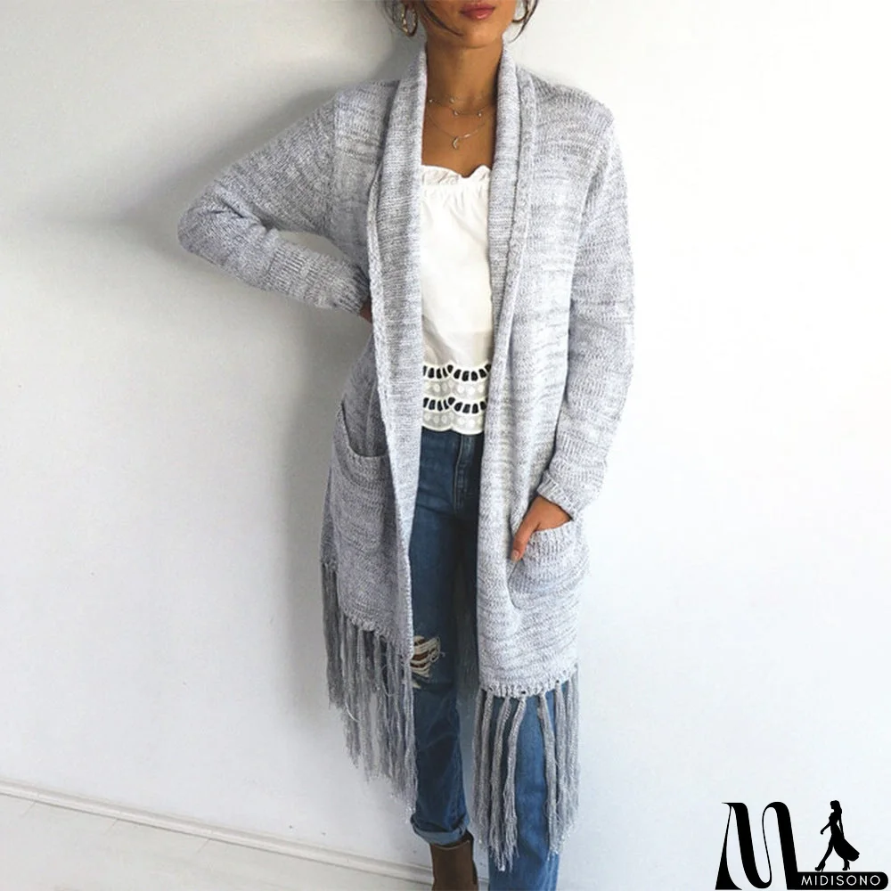 MidiSono - Women's Cardigan Long Sleeve Loose Knit Sweater Jacket