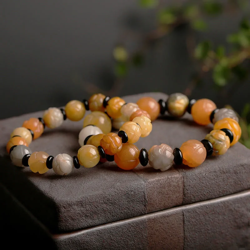 Silk Jade Lotus Wealth Luck Beads Bracelet