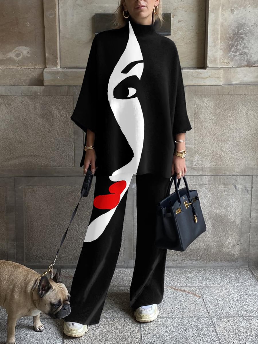 Women's Fashion Half Face Printed Asymmetrical Suit