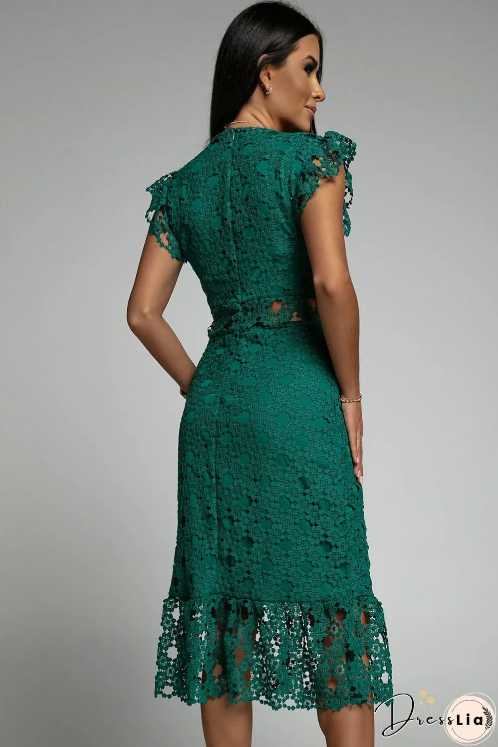 Green Lace Lined Midi Dress