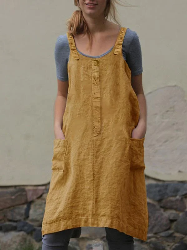 Ladies Loose Strap Dress Cotton and Linen Dress-Mayoulove