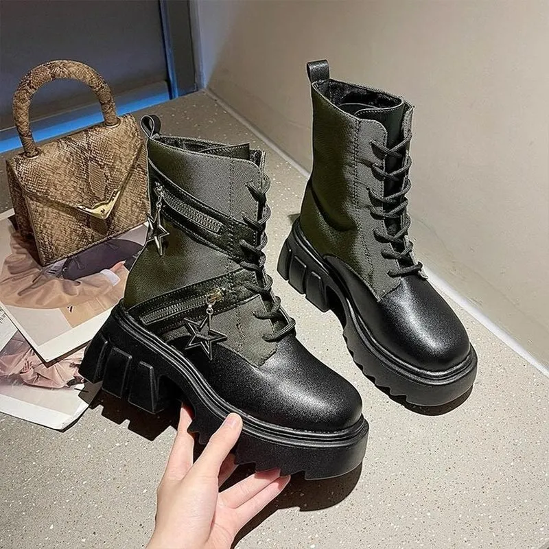 2021 Europe station autumn and winter motorcycle boots large size nude boots short boots sweet fashion women's boots Martin boot