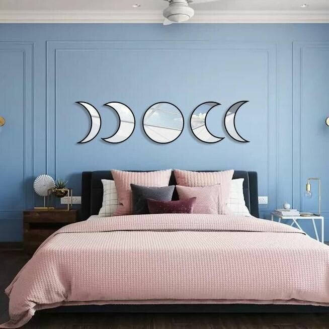 Five-piece Moon Phase Wood Mirror