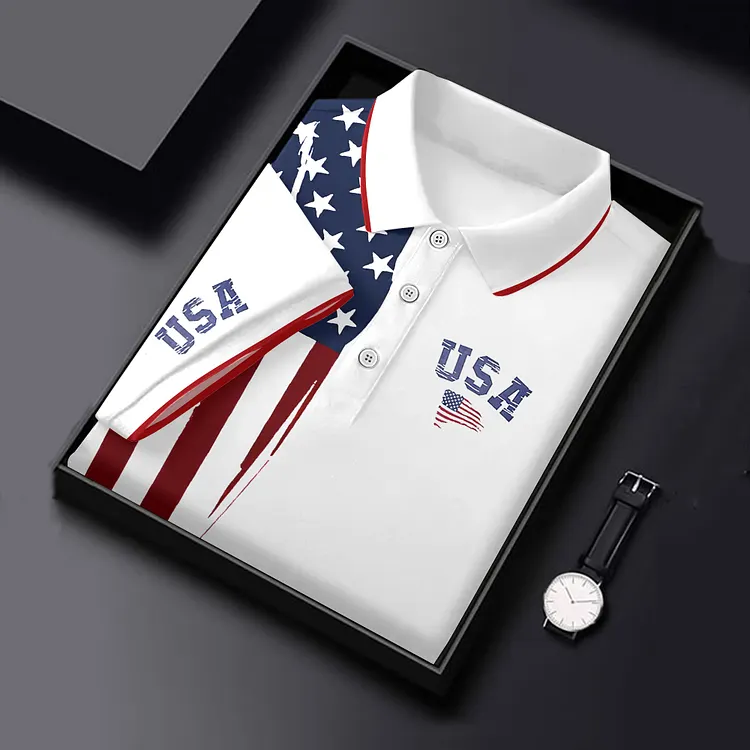 Men's Independence Day Usa Flag Print Polo Shirt