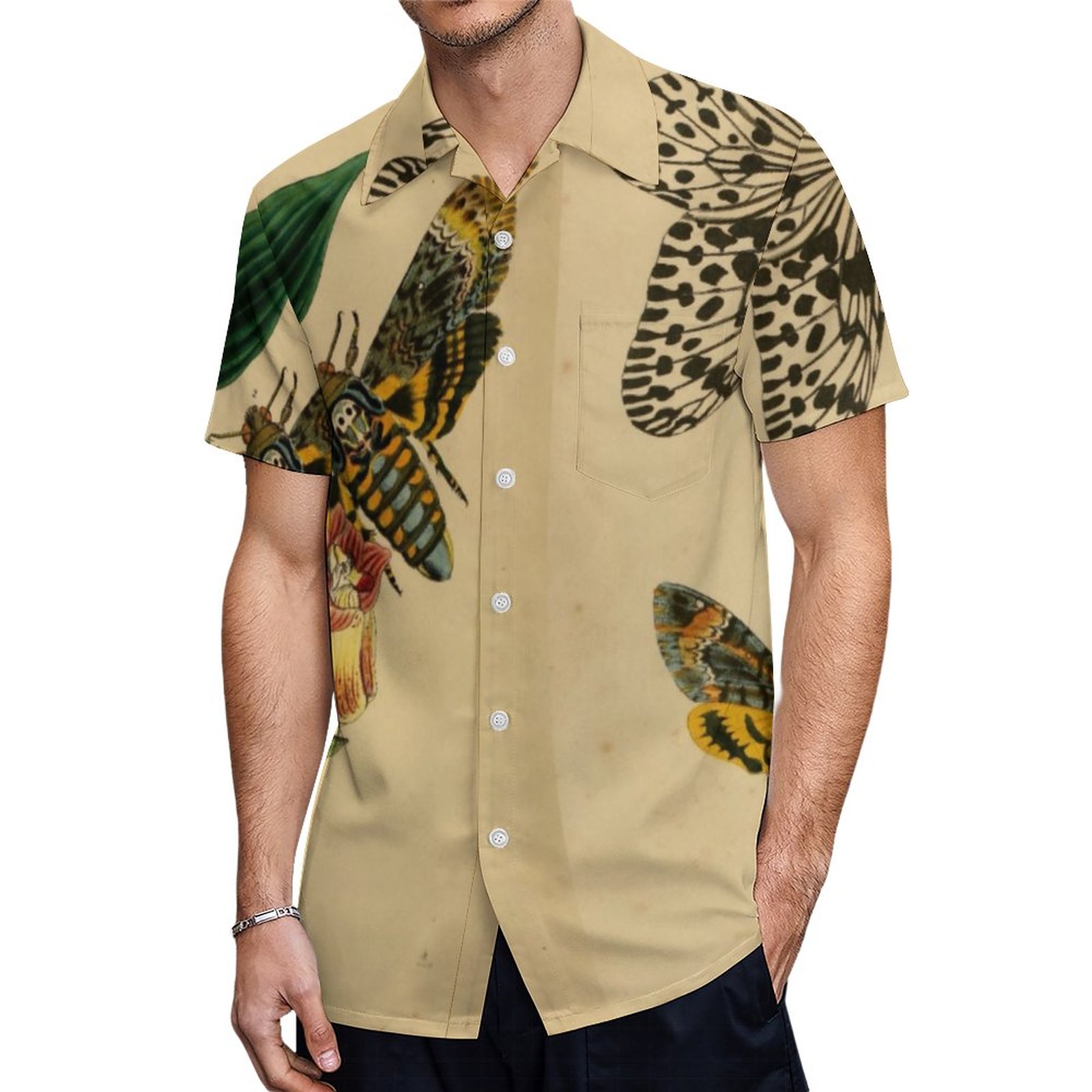 Vintage Deaths Head Moth Illustration Hawaiian Shirt Mens Button Down Plus Size Tropical Hawaii Beach Shirts