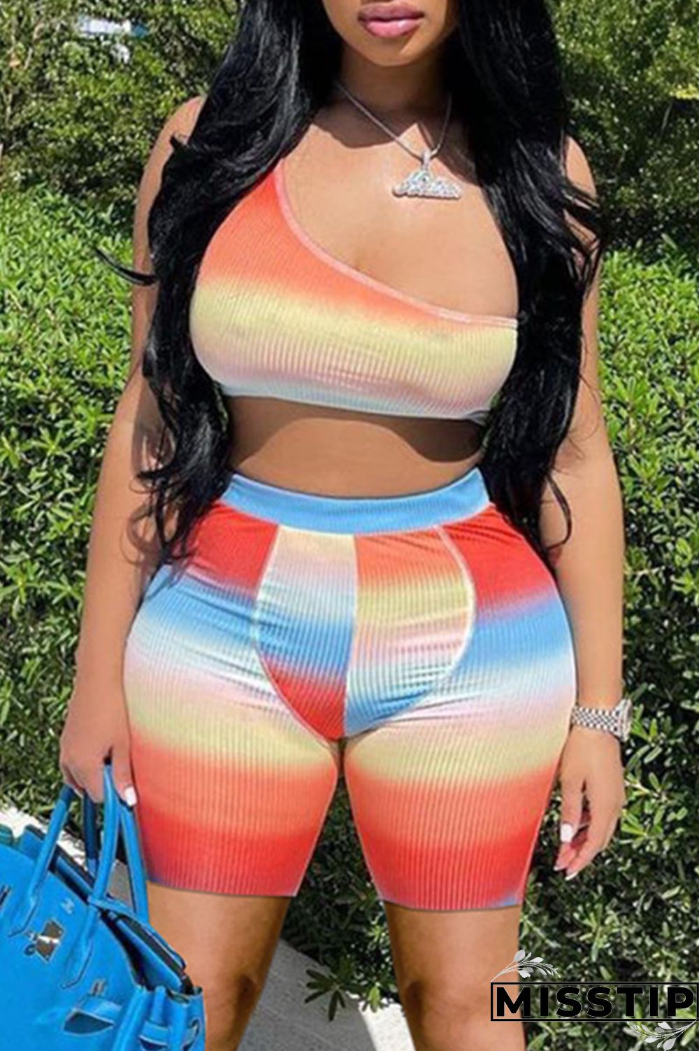 Yellow Sexy Casual Print Basic One Shoulder Sleeveless Two Pieces