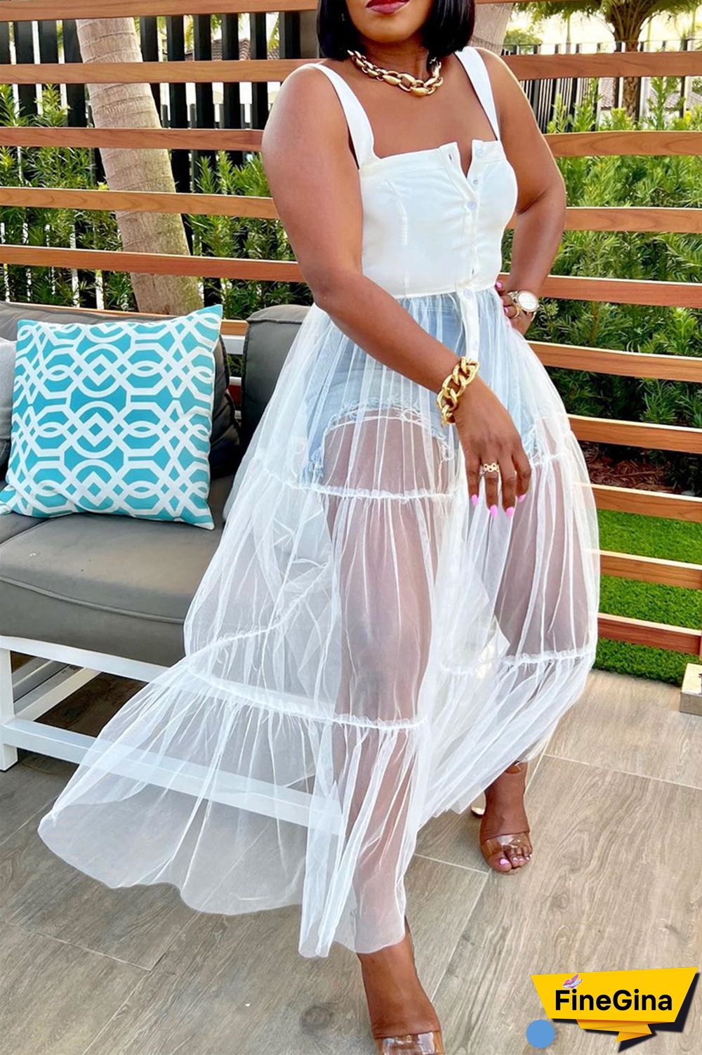 Black Casual Simplicity Solid Patchwork Fold Mesh Spaghetti Strap High Waist Tops