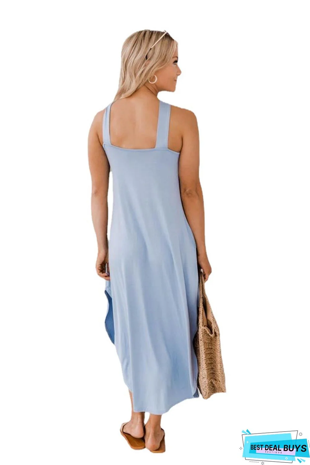 Off-The-Shoulder Casual and Comfortable Long Pocket Dress with Hanging Neck