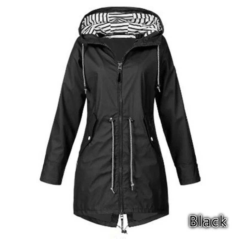 2021 Women's Long Windproof Hooded Coats Autumn Winter Trench Casual Fashion Outdoor Raincoat Waterproof Solid Camping Jackets
