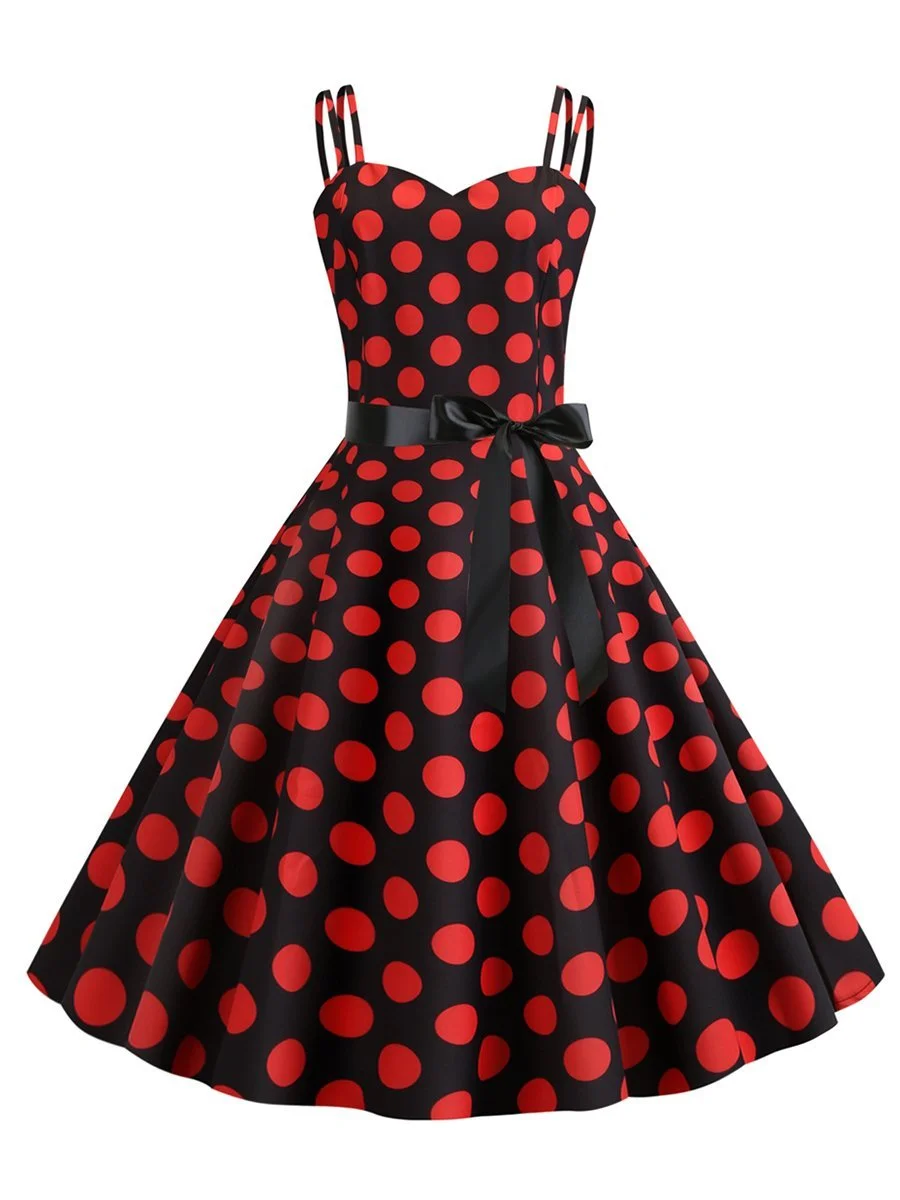 1950s Dress Sexy Strap Polka Dot Print A-line Dress