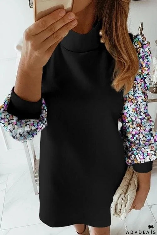 Sequins Sleeves Casual Mini Dress
