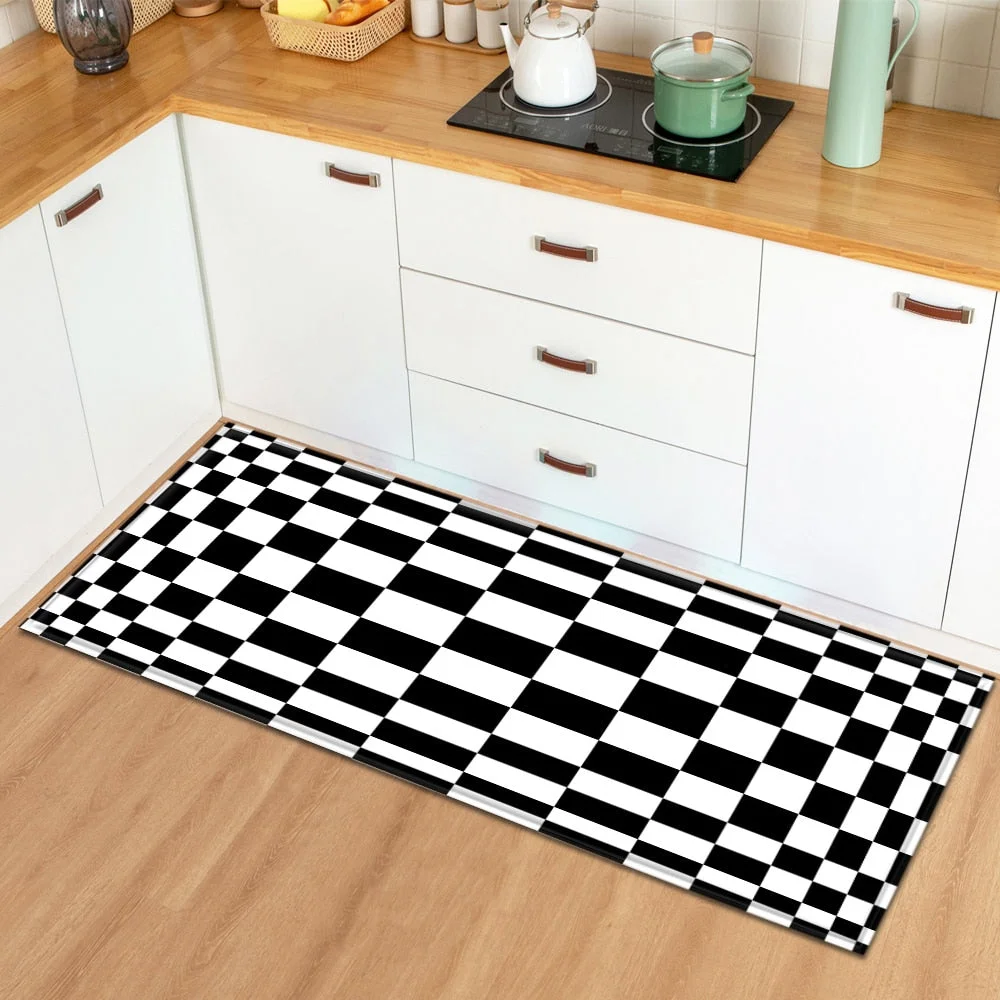 Entrance Doormat Kitchen Anti-Slip Rugs Geometric Pattern Hallway Home Bedroom Bedside Decoration Carpet Bathroom Floor Long Mat