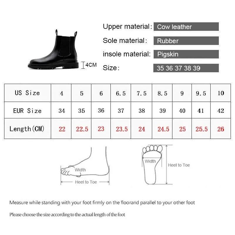 Smile Circle Chelsea Boots Ankle Boots Women Cow Leather Autumn Fashion Slip-On Platform Boots Round toe Booties femme
