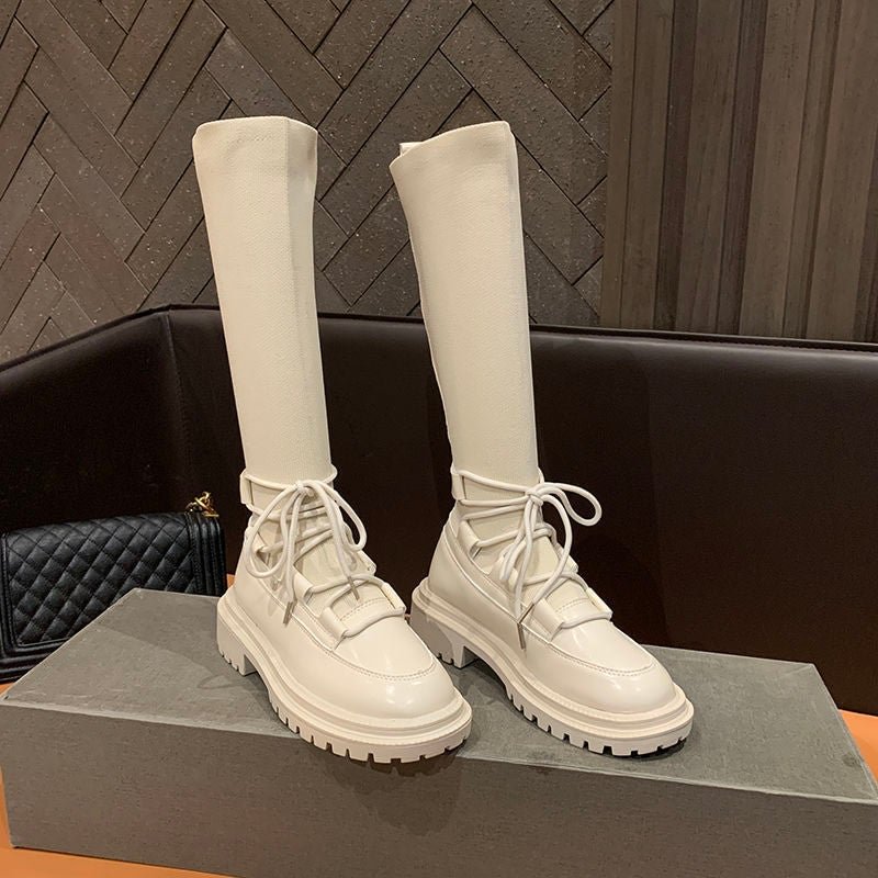 Punk Style Boots Woman Ladies Casual Stretch Fabric Socks Boots Fashion Cross-tied Women Shoes Platform Boots Gothic Women