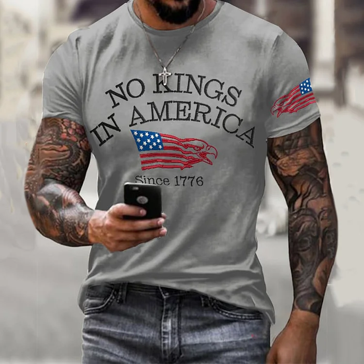 VChics Men's Retro No Kings In America Since 1776 Print T-shirt