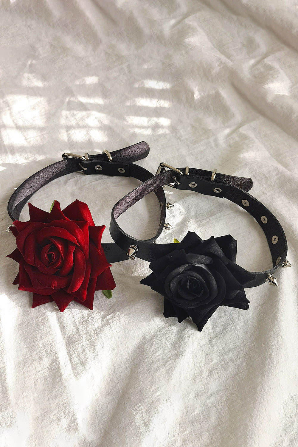 Punk Leather Stereo Rose Rivet Necklace