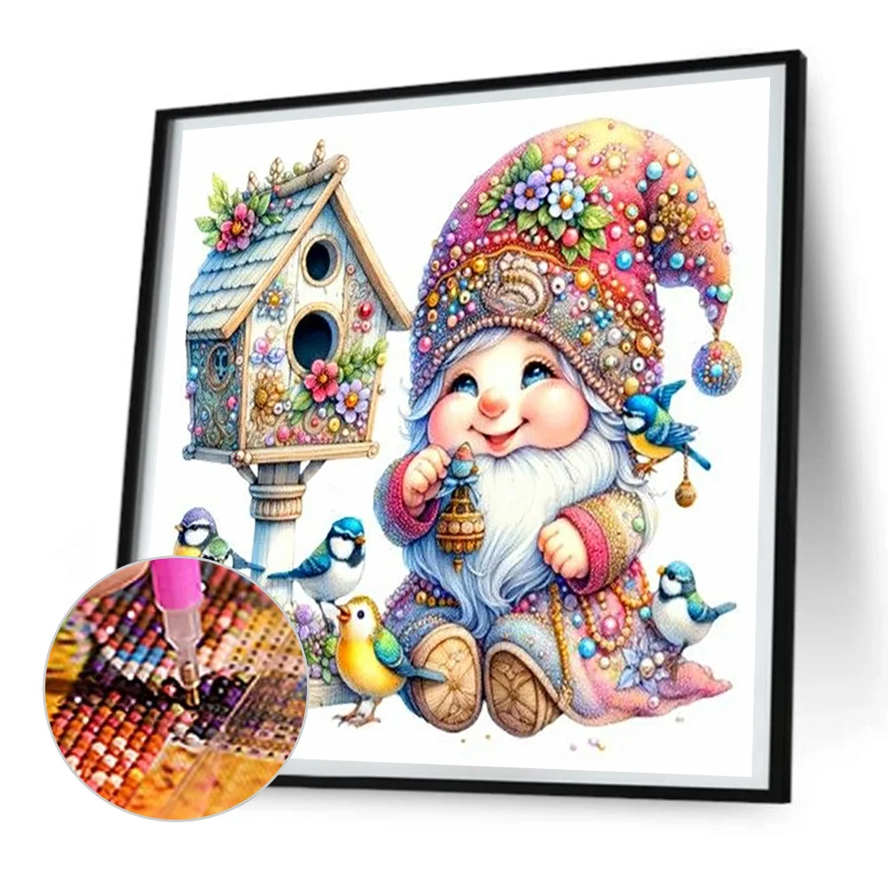 Diamond Painting - Full Round Drill - Cute Gnome Bird Nest(Canvas|30*30cm)