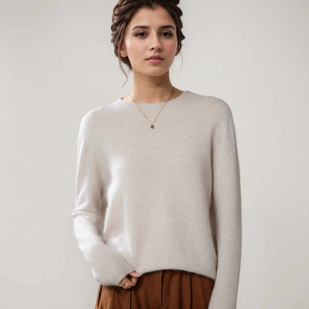Cashmere Sweater Women's Crew Neck Solid Color Loose Classic REAL SILK LIFE