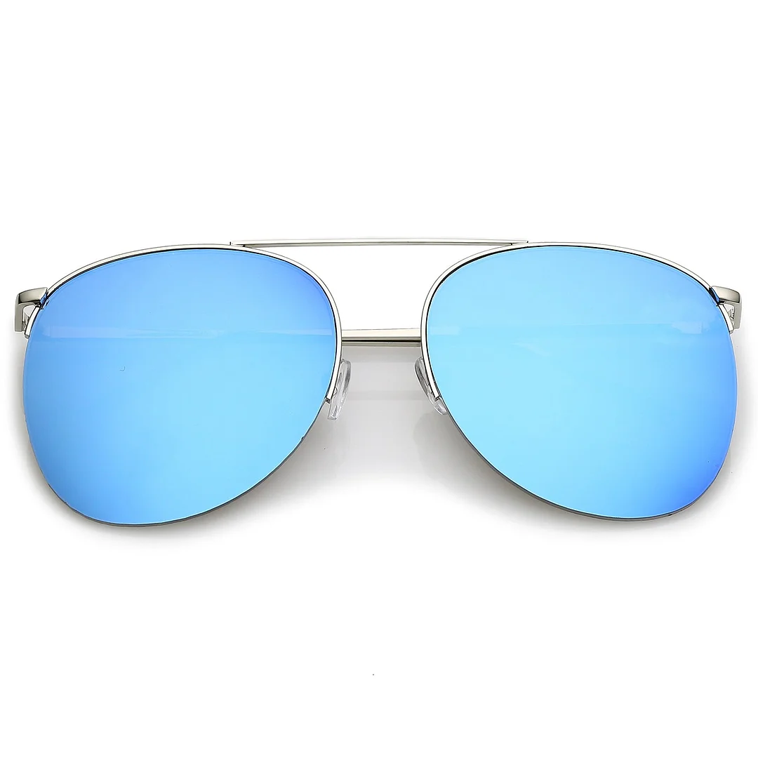 Oversize Semi-Rimless Metal Aviator glasses Crossbar Colored Mirror Flat Lens 61mm