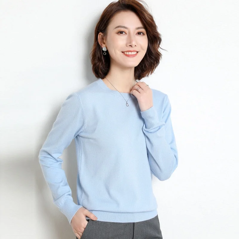 Women Sweater 2020 New O-neck Female Long-sleeved Knitted Pullover Jumper Pull Femme Clothes White Loose Thin Korean Plus Size