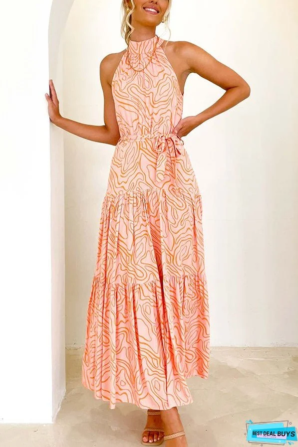 Elegant Loose Fashion Trend Print Lace Up Swing Dress